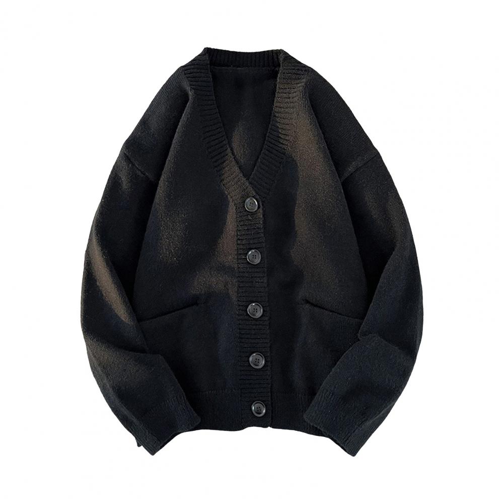 Fall Winter Men Sweater Cardigan V Neck Knit Thick Elastic Long Sleeves Slim Fit Warm Solid Color Bottoming Knitwear Daily Wear