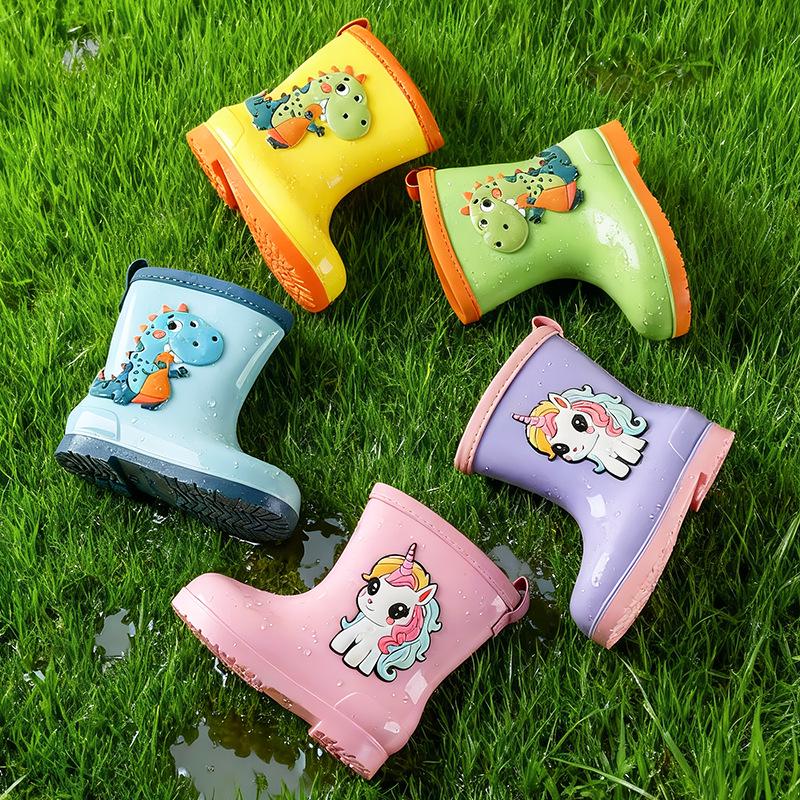 Kinder Cartoon Regenstiefel, Rutschfest mit elastischer Öffnung und weicher Samtsohle für ältere Kinder