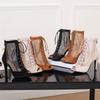 Women Hollow Mesh High Heels Sandals Peep Toe Stiletto Zipper Sexy Comfort Jazz Dance Boots Lady Fashion Shoes Summer 46