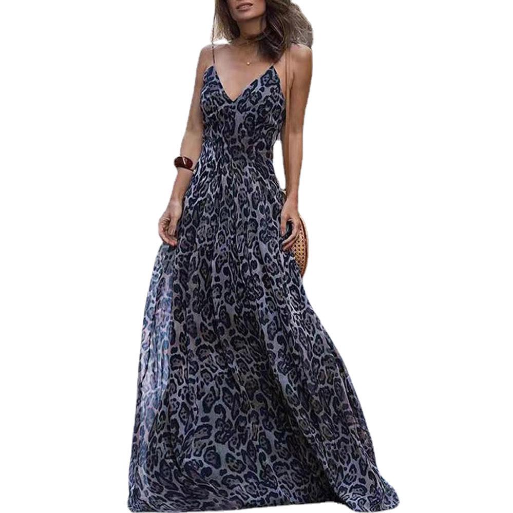 

Летнее платье с V-образным вырезом и открытой спиной с леопардовым принтом 3XL серый