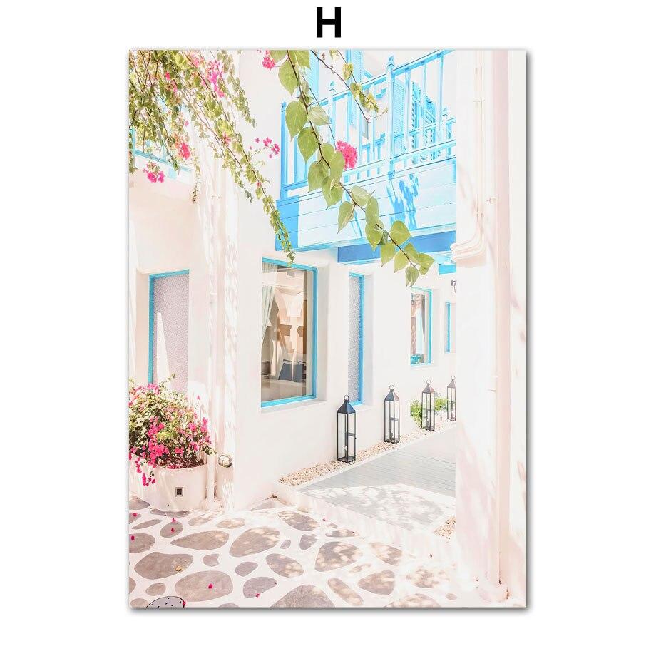 Santorini Ägäis Stadt Skandinavien Blumen Meer NordicPosters Wand Kunst Leinwand Malerei Und Drucke Bilder Für Wohnzimmer Dekor