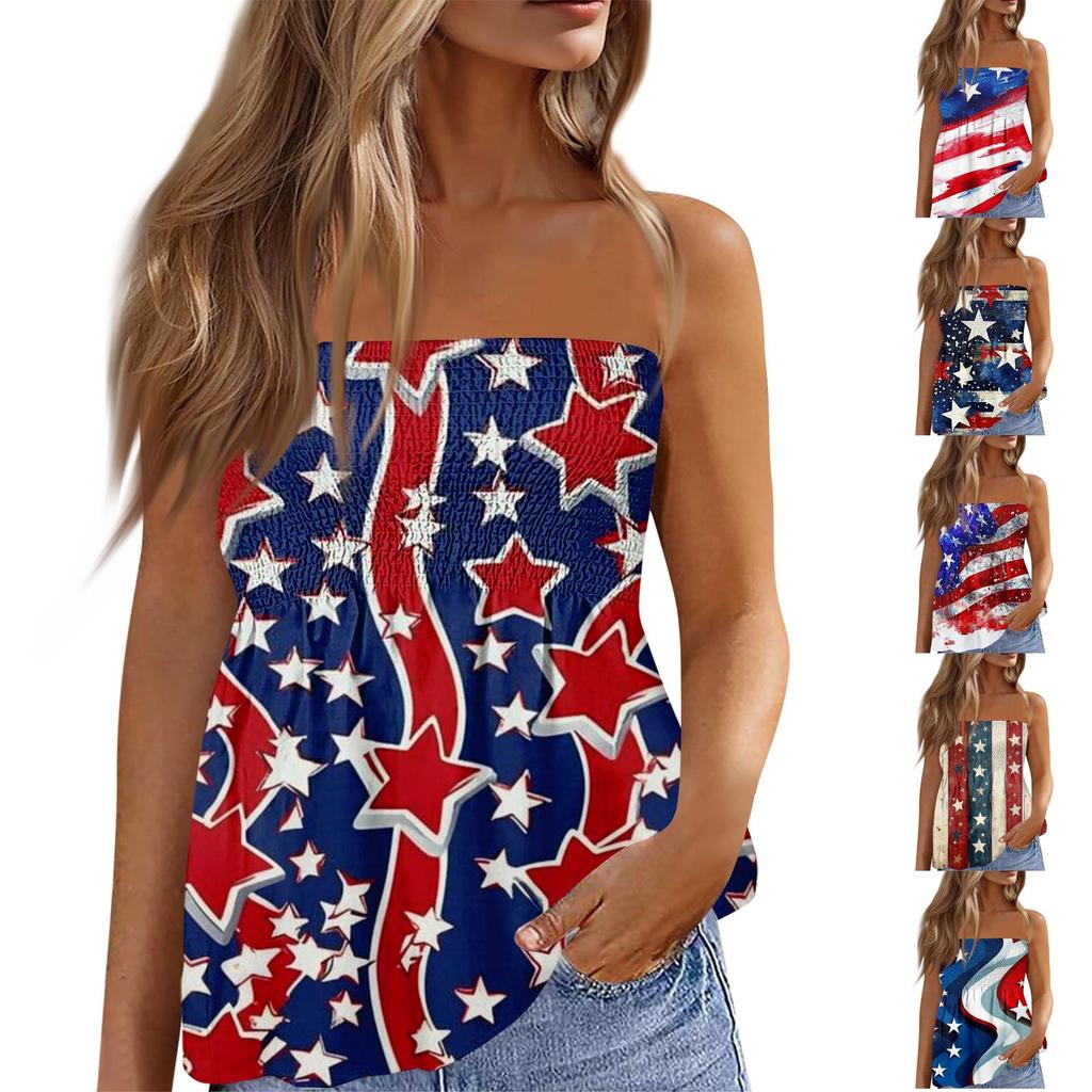 Tube Tops For Women,Cute Sexy Off Shoulder Print Sleeveless T-Shirt