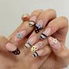 1 Set Press On Nails Salon Quality Almond French Tip Stick-on Fake Nails Removable 3D Charm Women Full Cover Glue On False Nails