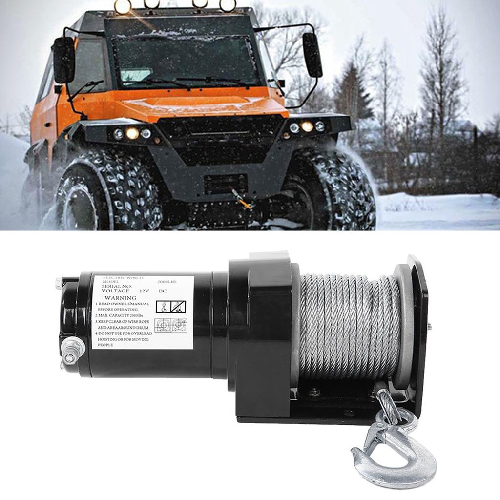 12V Heavy Duty Electric Winch 2000lb Remote Control Winch Cable Rope Trailer Truck