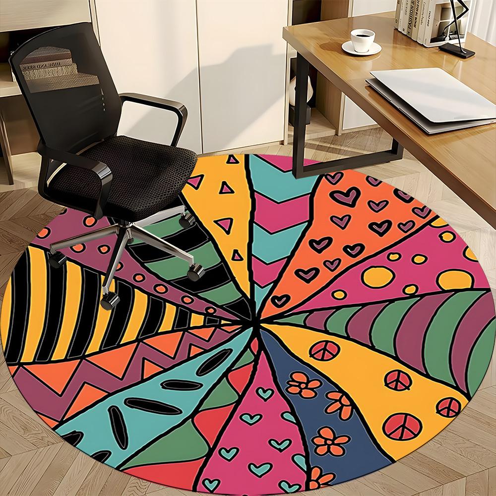 1pc Hippie Patterns Office Round Area Rug, Indoor Mat Suitable For Office, Under Office Chairs Bedroom Living Room Home Decor, Room Deco 037