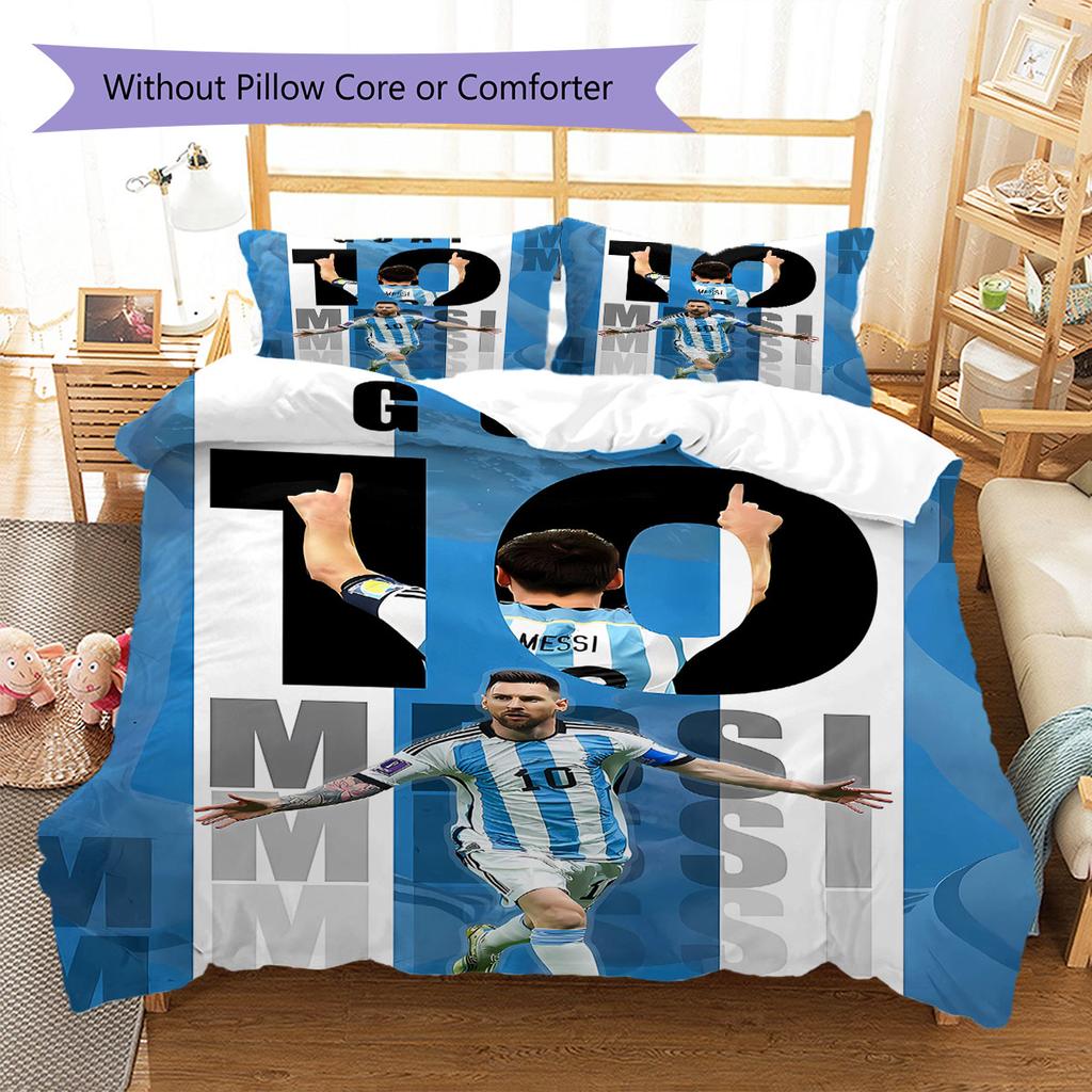 Biancheria da letto con motivo Messi, Set piumino Copripiumino Federa Regalo di compleanno per la casa(1 * copripiumino + 2 * federa, senza nucleo)