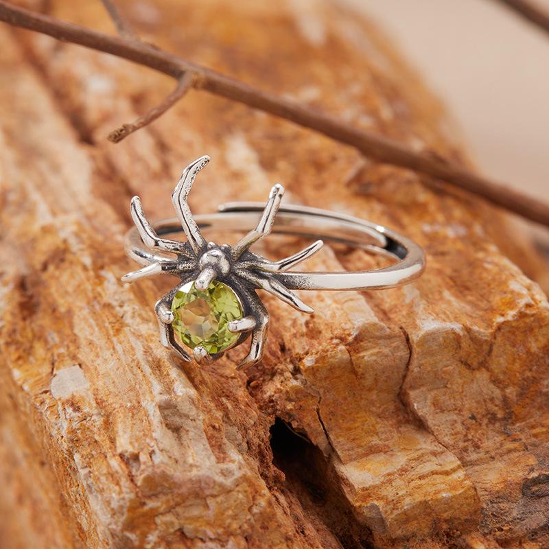 Spider Natural Purple Citrine Topaz Garnet Peridot Ring Women'S S925 Sterling Silver Colored Treasure Open Ring