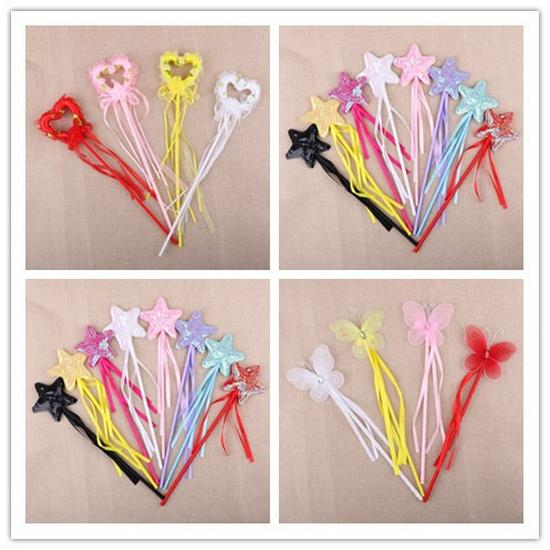 Halloween Masquerade Magic Wand Set: Heart-shaped, Angel, and Star Fairy Designs Butterfly Red