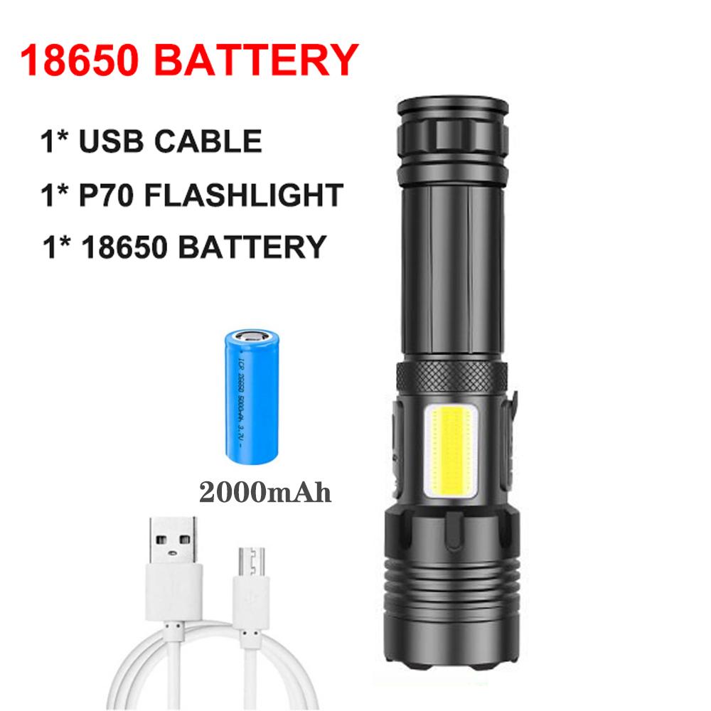 Rechargeable Super Bright Tactical Flashlight High Lumens Zoomable LED Flashlight With COB Side Light 7Modes Floodlight Torch