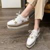 2025 Autumn Star Muffin Shoes Women's Platform  Versatile Lace-up Square Head Wedge Heel Single Shoes HZB-763-3