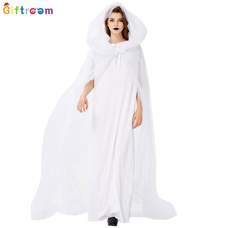 Stunning Women's White Mesh Cloak Dress For Fantasy Theme Halloween Cosplay