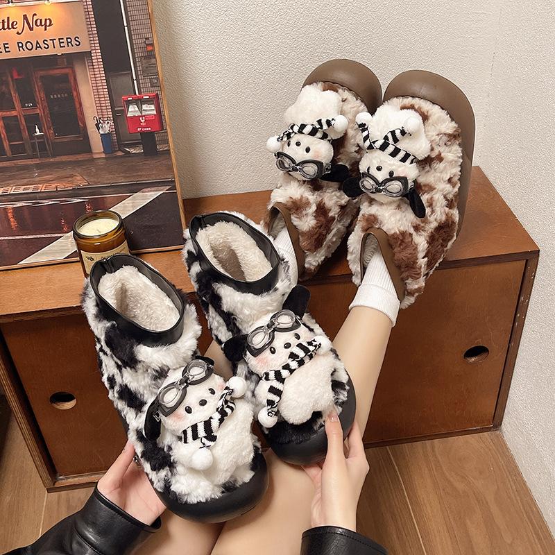 Warm Fleece Milk Fufu~ Korean Cute Head Puppy Snow Boots Winter Fleece Thickened Warm Short Cotton Boots