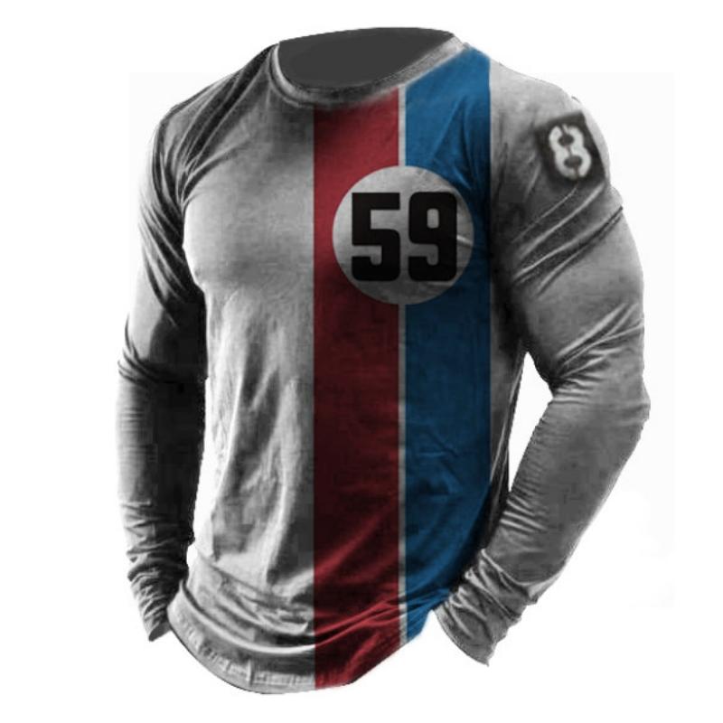 Spring and Autumn Round Neck 3D Printed Top Fashionable Casual Sports Long Sleeved Men's T-shirts