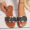 Foreign trade large size summer new one-word sequin sandals women wear square head open toe flat bottom beach women's sandals