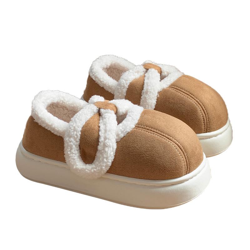 High-value lamb wool cotton slippers winter 2025 new outer wear velvet warm household indoor bag heel cotton shoes