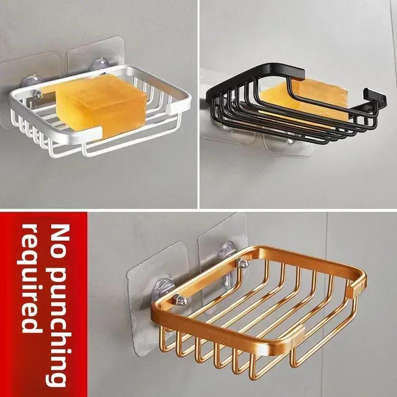 1 Pcs Drill Free Soap Dish Holder Wall Mounted Storage Rack Holder Hollow Type Soap Sponge Dish Bathroom Accessories