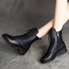 Low-heeled Pointed Mid-leg Boots Cross-strap Martin Boots New Skinny Leather Boots for Autumn and Winter