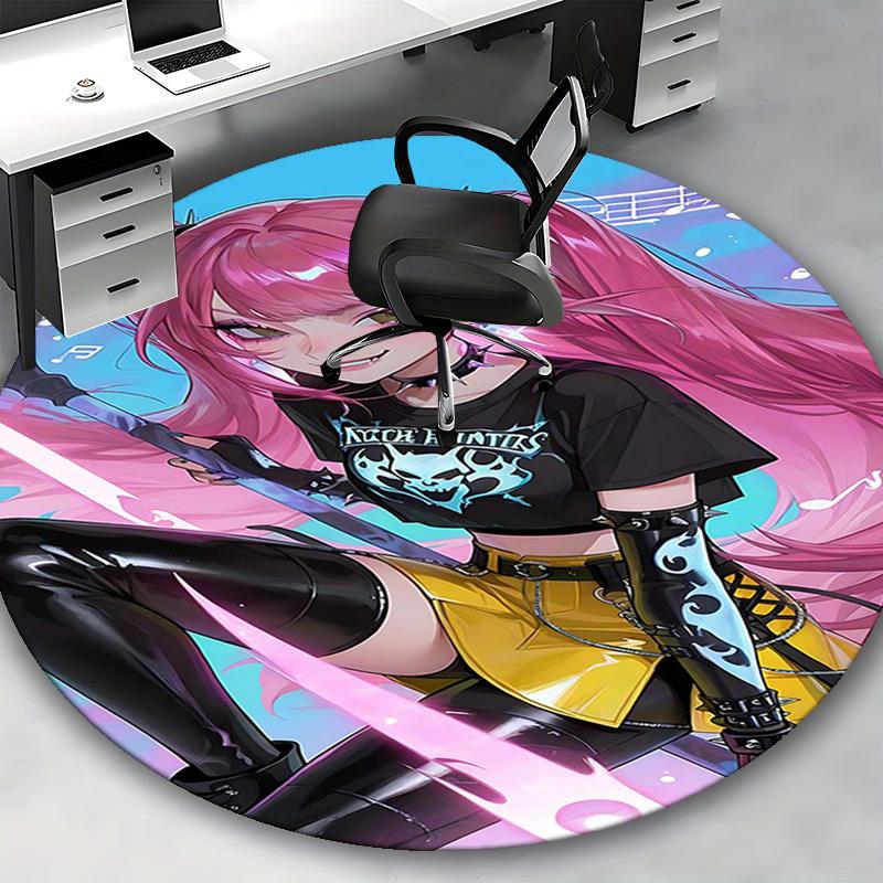 1pc Anime Design Round Carpet - "Ninja Hunters" Chair Mat for Office, Home Decor, Living Room, Bedroom, Game Room - Non-Slip Flooring Protection.J042