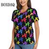 Rainbow Balloon Dogs Print T Shirt Female Summer V-Neck T Shirts Short Sleeve Street Fashion Shirt Women Cute Graphic Kawaii Top