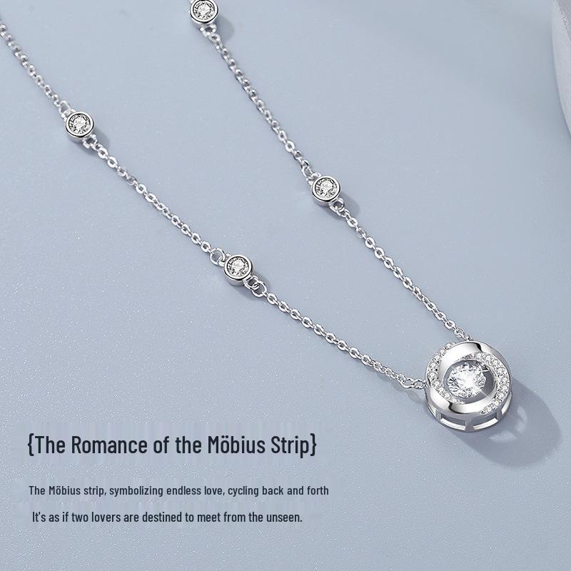 Tichiya S925 Sterling Silver Mobius Heartbeat Necklace for Women - Niche Design Clavicle Chain