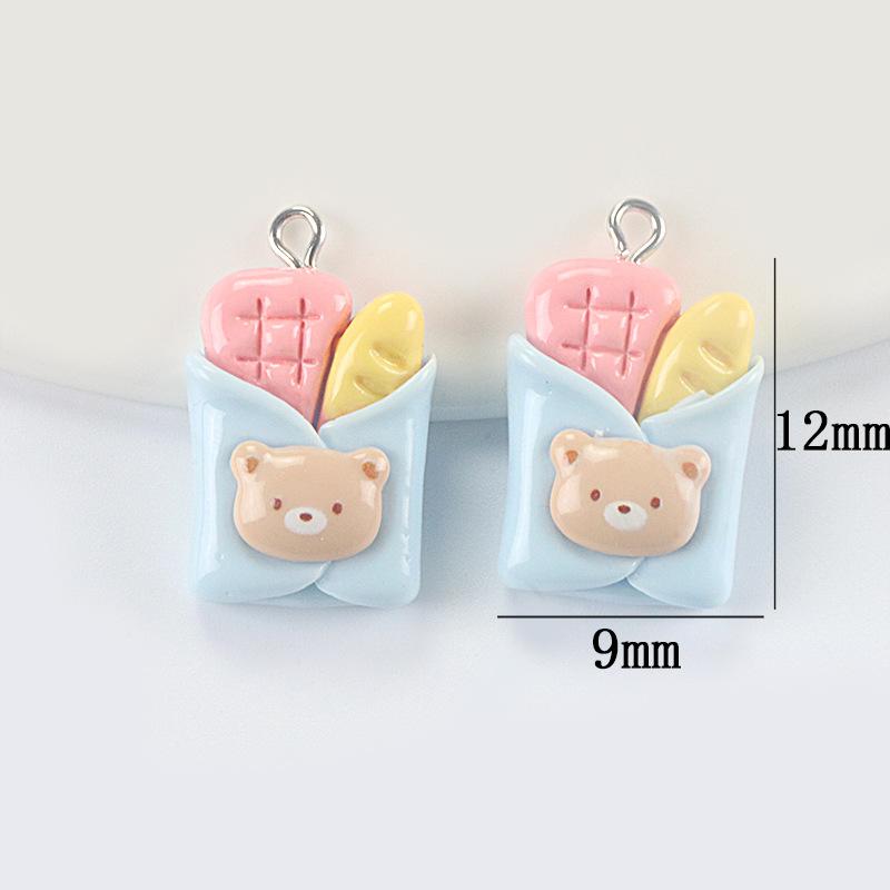 9PCS Resin Simulation Food Toys Toast Fried Eggs Bear Pendants for DIY Earrings Keychains Jewelry Making Decoration Accessories