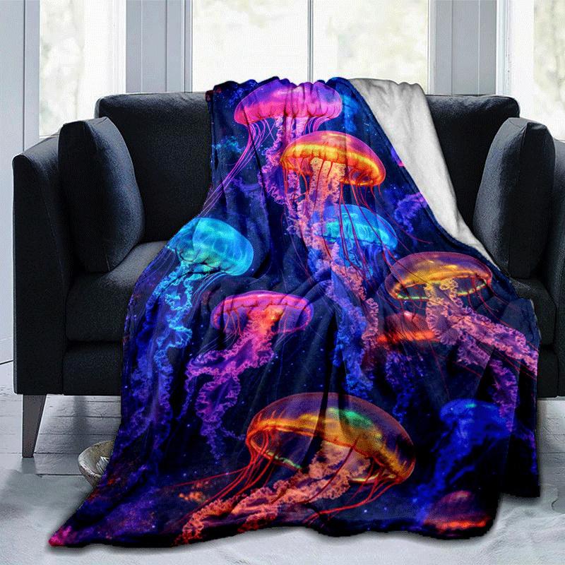 

1pc Jellyfish Printing Lightweight Flannel Blanket, Comfortable and Warm Blanket, for Camping Sofa Bed and Couch Office, Gift 100x150cm