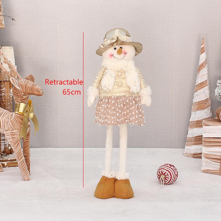 Off-gold fabric sitting retractable old man snowman doll light-colored Christmas ornament ornament