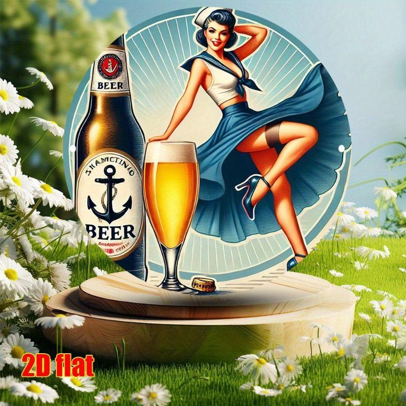 Retro Girl Tin Metal Logo Round Painting for Bar Restaurant
