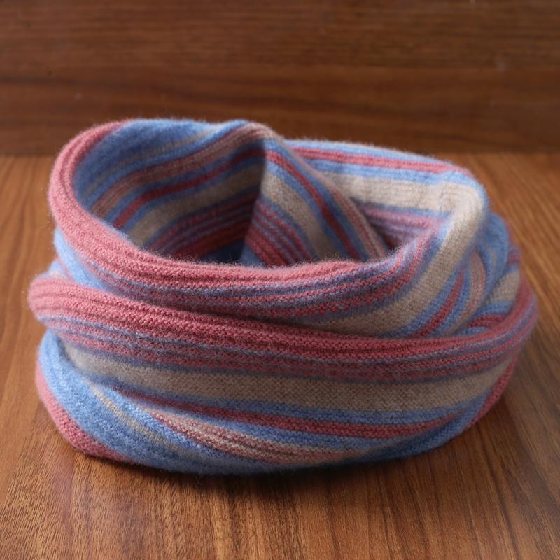 Unisex 100% Wool Knitted Striped Ring Scarf Women Soft Warm Cashmere Like Neckchief Fashion Turtleneck Fake Collar Neck Warmer