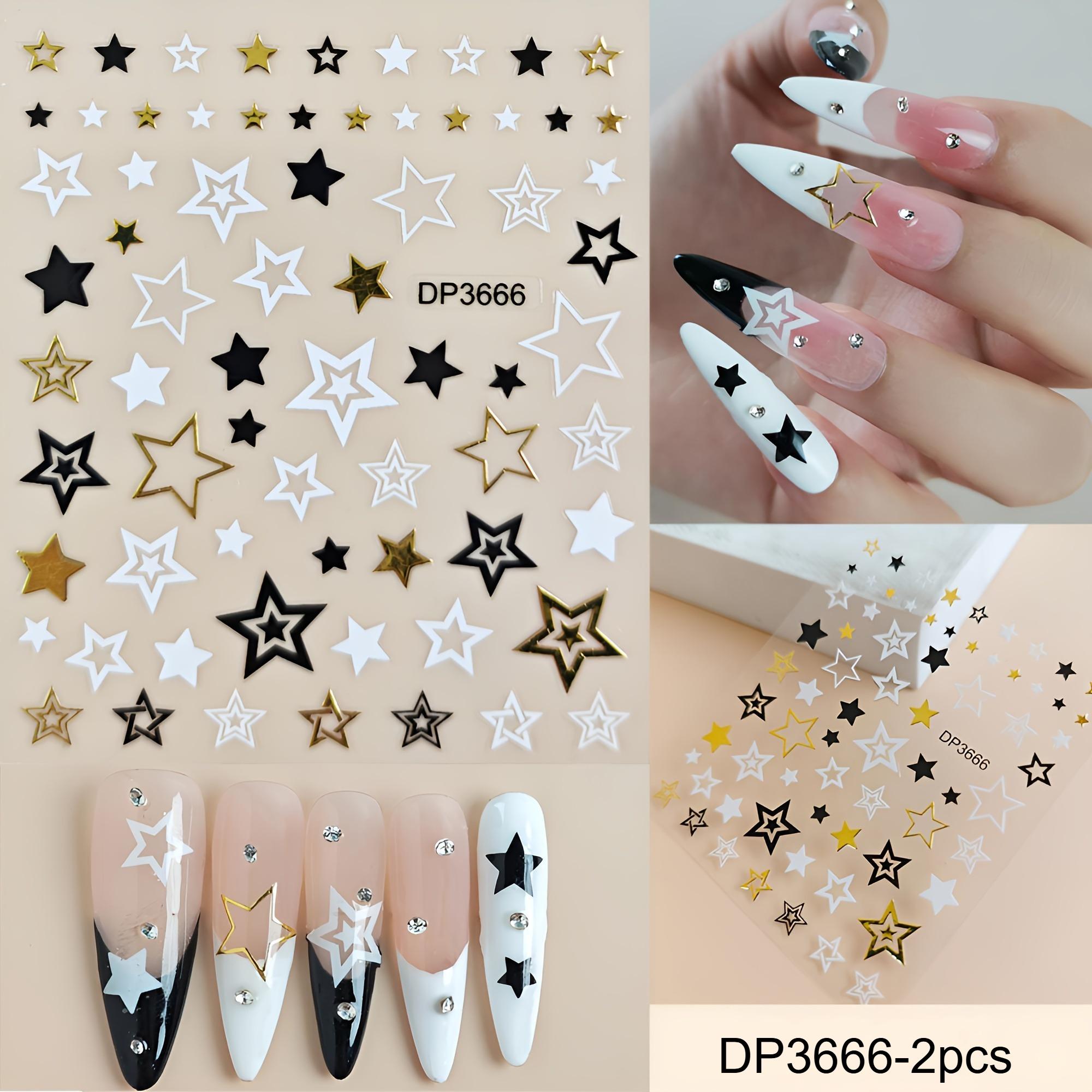 

2pcs Nail Art Stickers Decals Embroidered 3D Golden Foil Heart Star Butterfly Self-Adhesive Stickers Nail Decor DIY Accessories