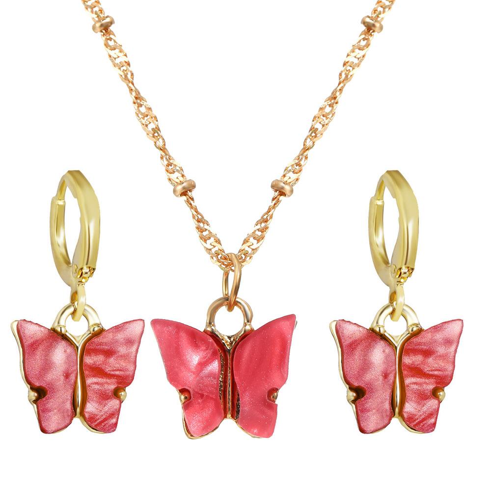 2025 Fashion Earrings Necklaces Set for Women Heart-shaped Zircon Pink Crystal Pendant Necklace Women's Jewelry Exquisite Gifts