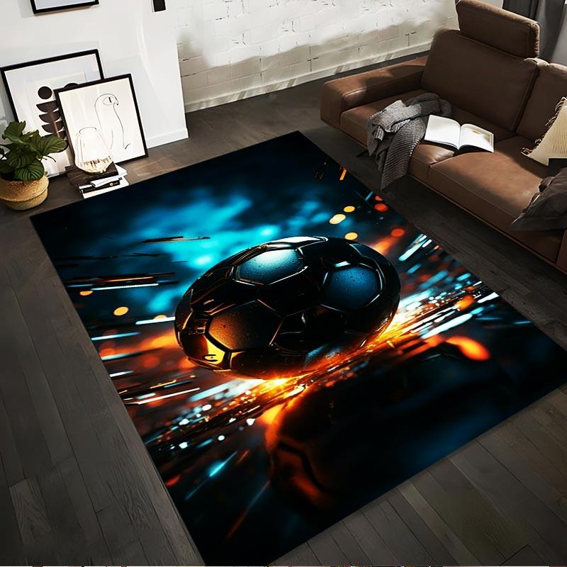 

Fiery Soccer Ball Design Carpet in Blue and Orange Explosion Style Suitable for use as an anti-slip for living room bedroom sofas 40x60cm( 15x23in )