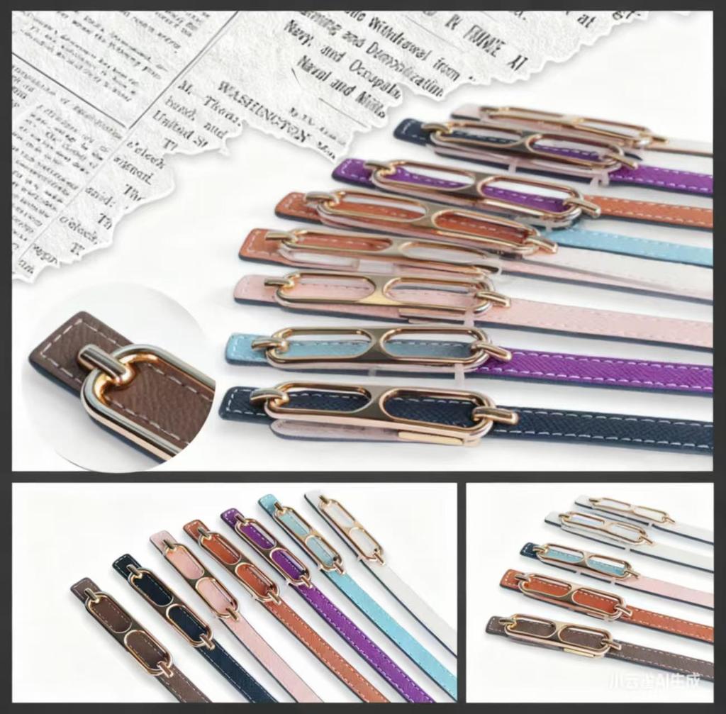 Echtes Leder Damen Schmal Europäisch Amerikanisch Mode Gürtel mit Dekorativem Legierungs Schnalle