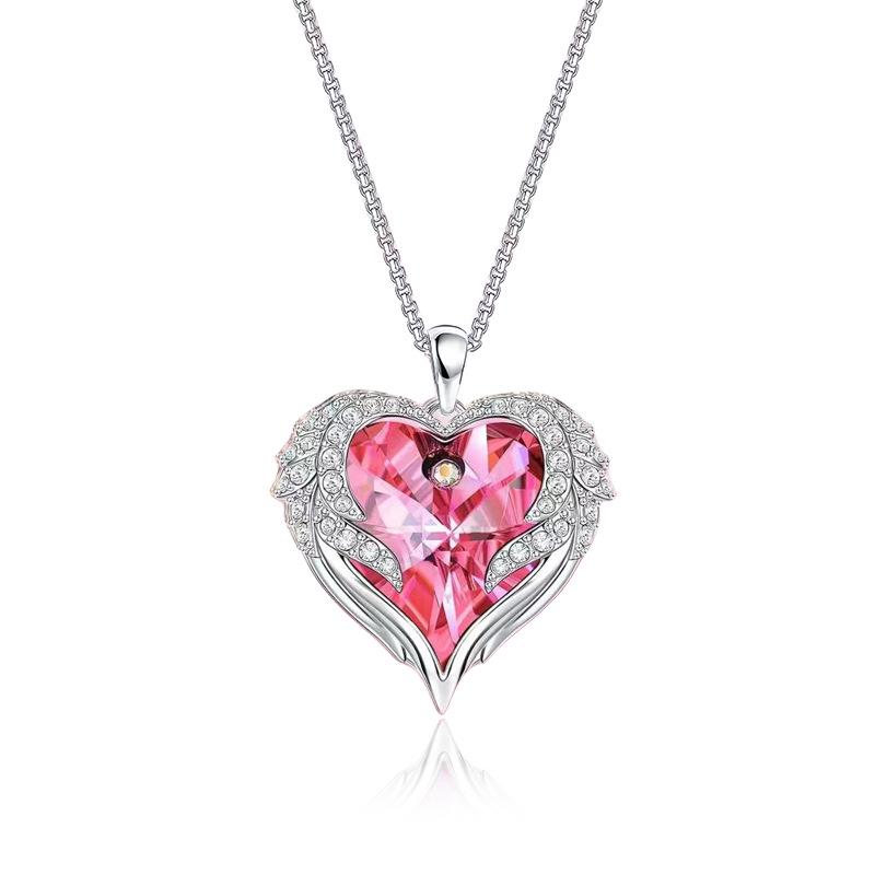 Elegant Rose Jewelry Gift Box: Red Ocean Heart Necklace with Diamond Accent, Stylish Women's Pendant.