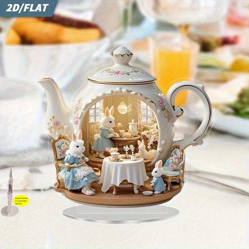 1pcs Rabbit Family Enjoys Afternoon Tea, Multi Functional Desktop Decorations. 2D Plane,. Suitable for Home Decoration