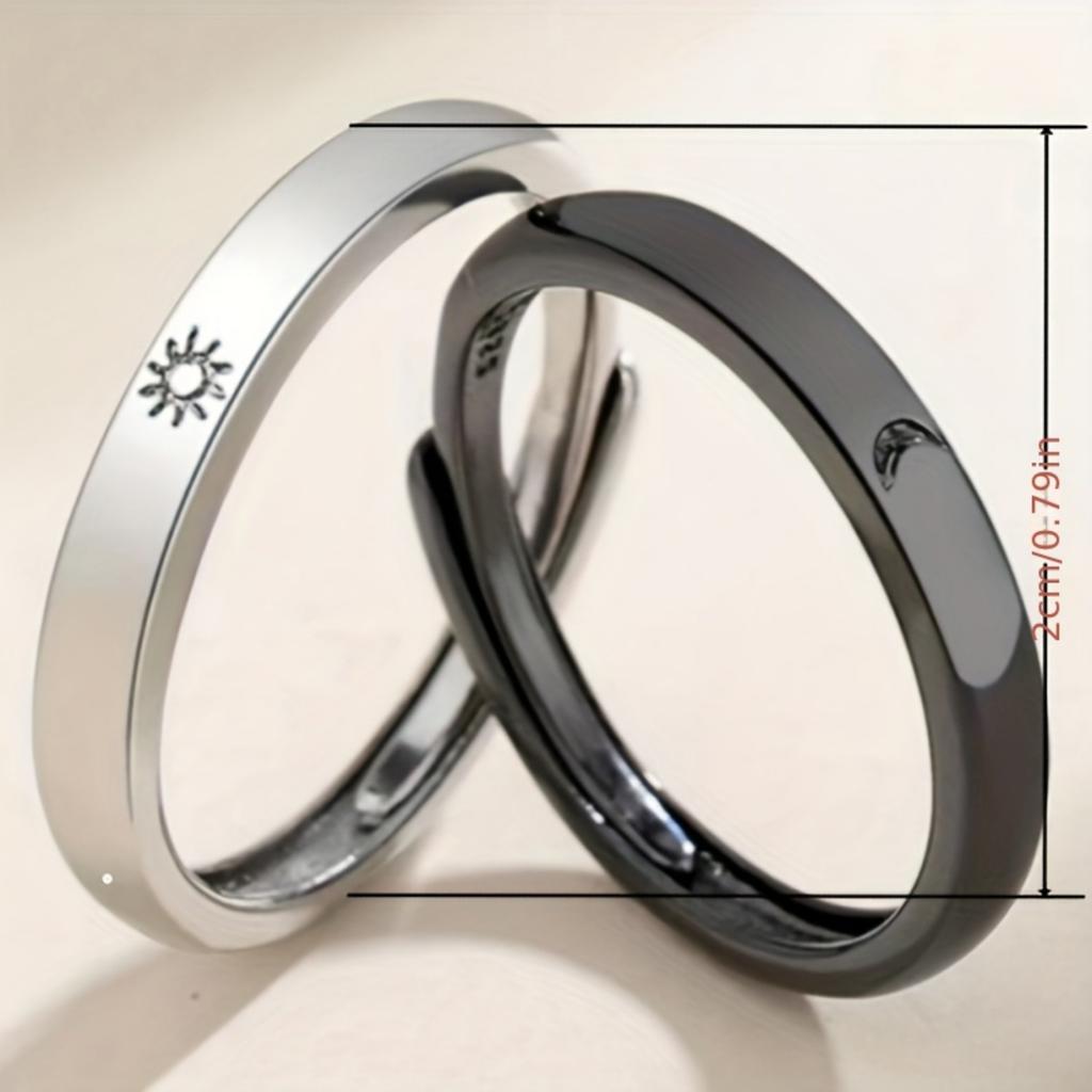 2 sztuki/zestaw pierścionków dla par Słońce i Księżyc, para czarnych i białych pierścionków otwartych, prezent na Boże Narodzenie, Halloween, Walentynki