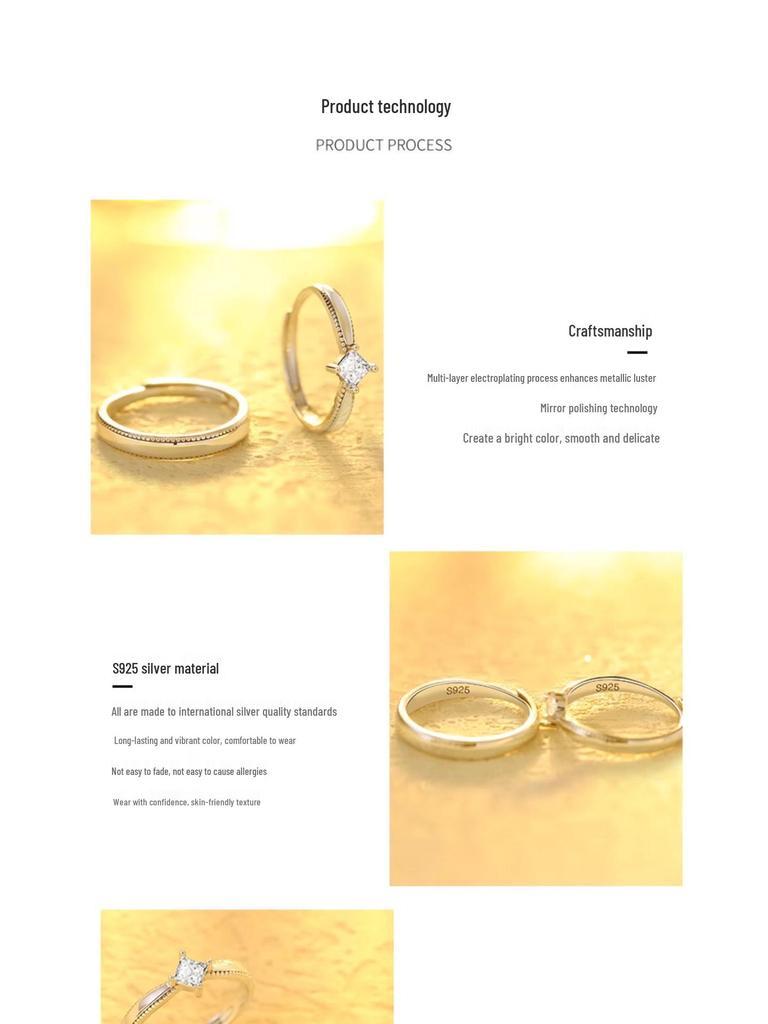 S925 Sterling Silver Couple Promise Rings - Niche Design Gift for Wedding or Girlfriend