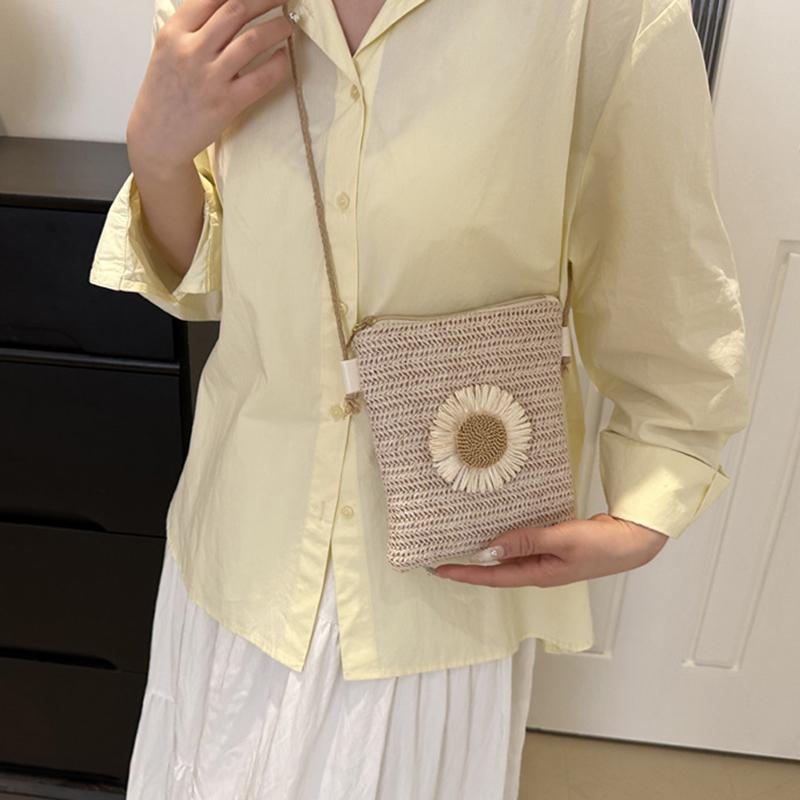 Grass Woven Shoulder Bag Casual Small Braided Crossbody Bag Women Beach Purse and Handbags Summer Sling Bag
