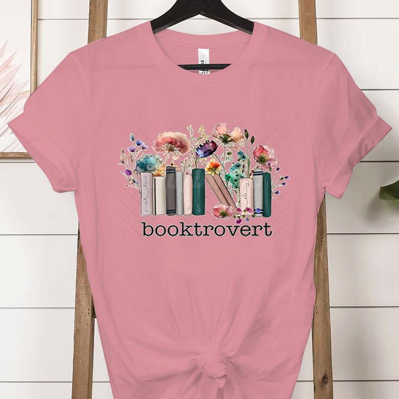 Booktrovert Fashion Casual Tshirts Funny Book Lover Summer Short Sleeve Tee Trendy Vintage Bookish Flower Classic Tops Clothes