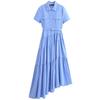 Fashion Style 2024 Spring Women's Lapel Asymmetric Patchwork Hem with Belt Shirt Style Dress 2240371