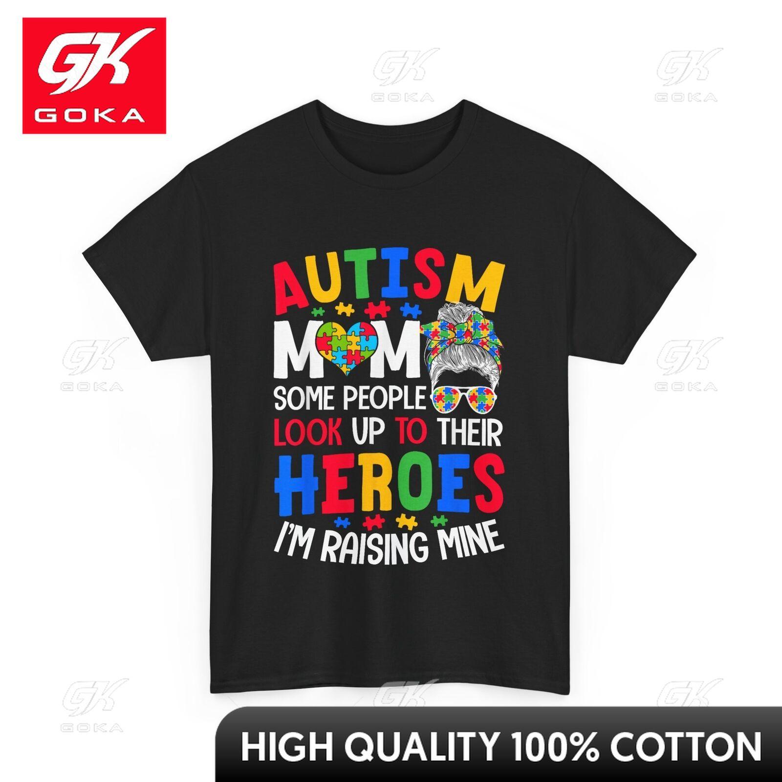 Autism Mom Tshirt Raising Hero Groovy Messy Bun Autism Awareness Sunny Cute Elegant Tees Whimsical Festive Flexible Tee S