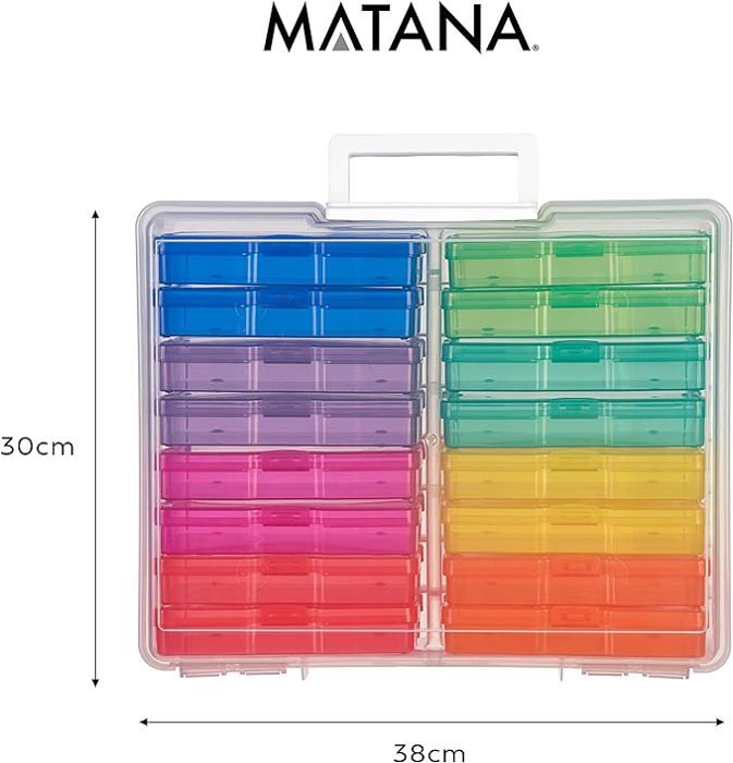 Boîte de rangement de photos - matana - 1600 photos 4r - 16 compartiments - étiquettes incluses - solide