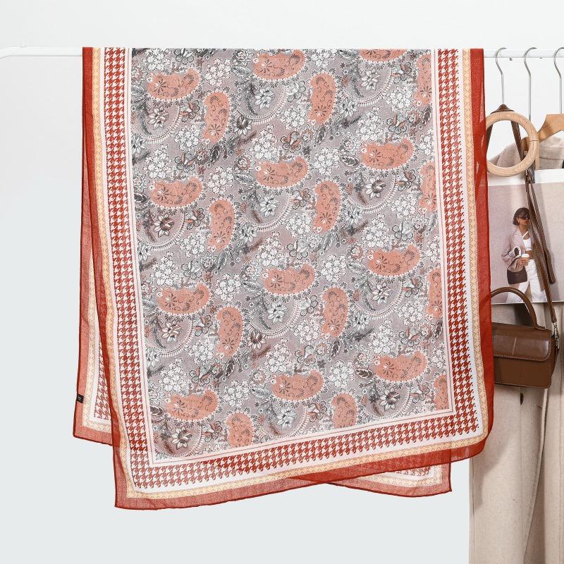 Women's cotton and linen long scarf thin shawl spring and autumn versatile print large size scarf beach towel