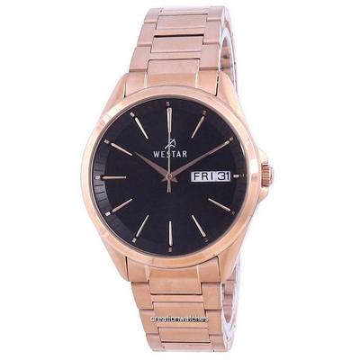 Black Dial Rose Gold Tone Stainless Steel Quartz 50212 PPN 603 Mens Watch