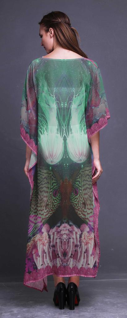 Phagun Clown Fish & Shell Ocean Ladies Kaftan Holiday Loungewear Maxi Dress Beach