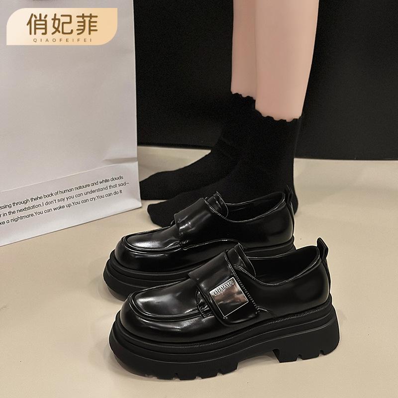 

Kaichun new black thick heel small leather shoes women s Velcro women s Mary Jane single shoes 35 чорний