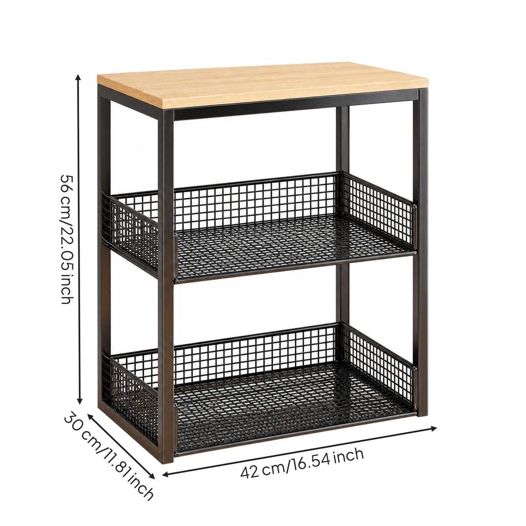 Open WireMesh Storage Rack with Raised Sides Versatile Metal Frame WoodWoodenLook