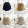 Stylish Round Top Knit Sun Hat With Floral Lace Trim Lightweight Sunscreen Bucket Cap For Summer