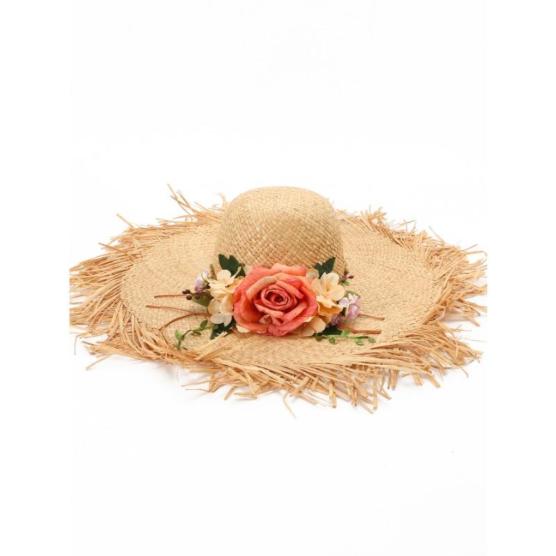 Versatile flower bucket hat summer sun protection big brim beach straw hat sun hat woven basin hat