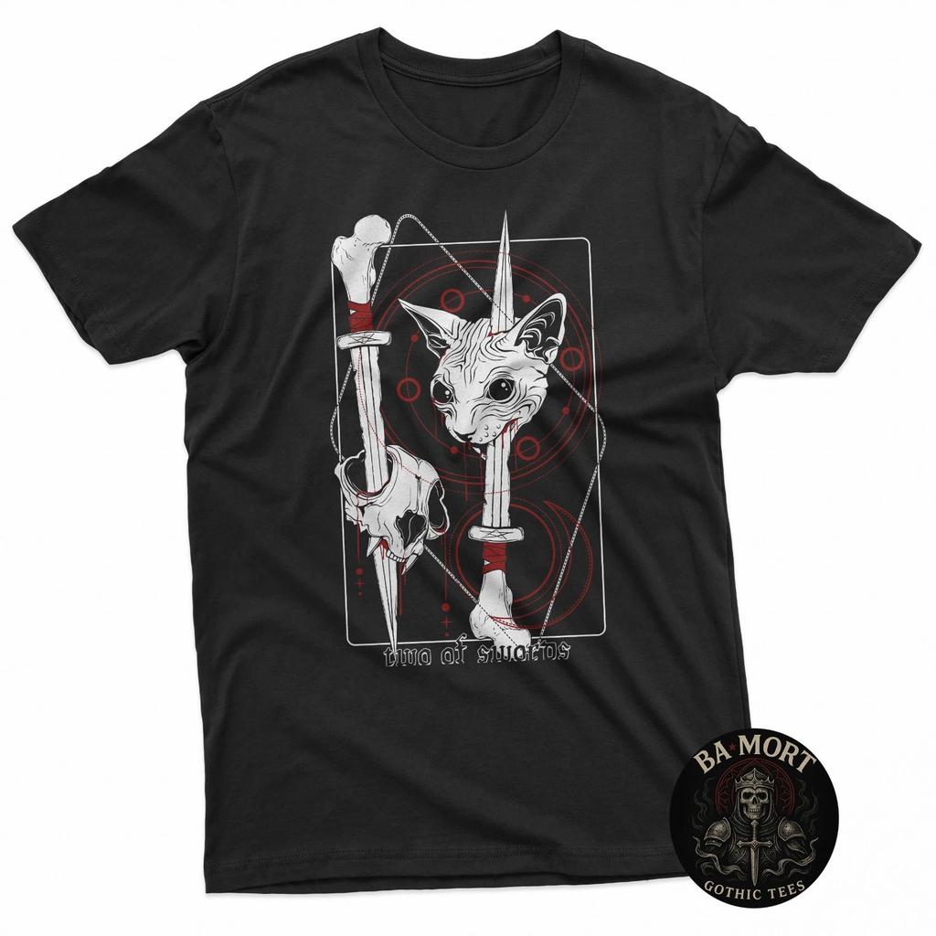 Two Of Swords Tees Sphynx Cat Taro100% Cotton T-shirt Mens Womens Tees Top